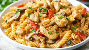 A photo showing cajun chicken pasta in a bowl.