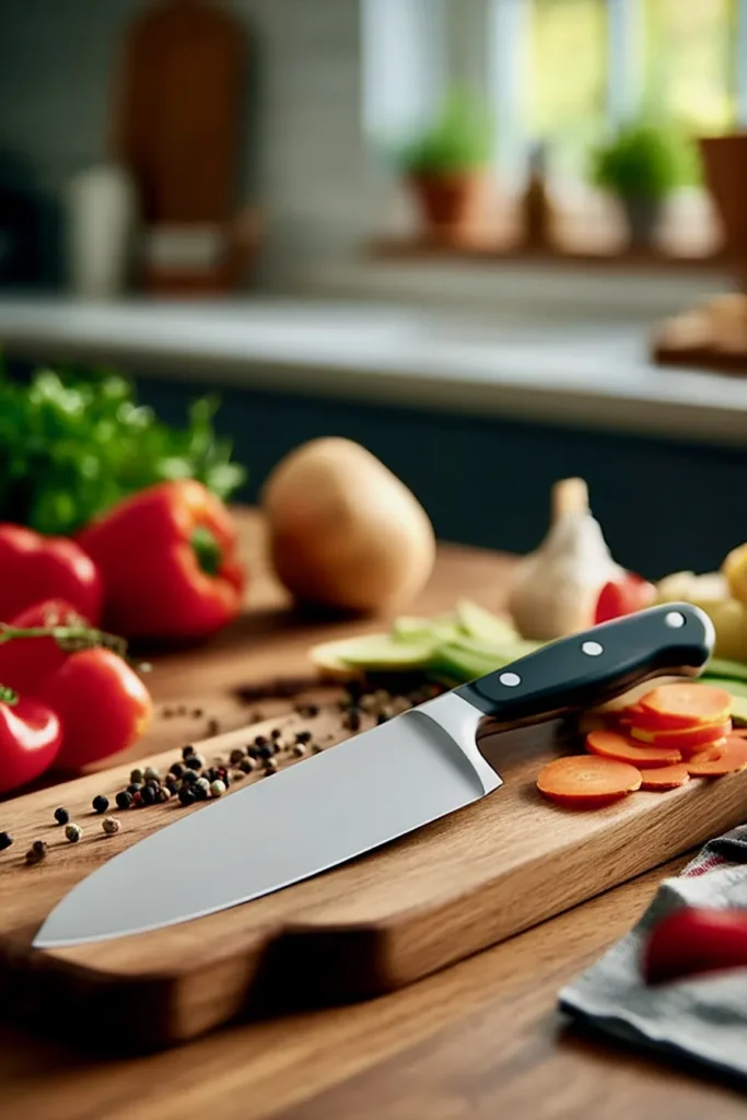Wüsthof Classic 8-inch Chef’s Knife on a chopping board surrounded by vegetables
