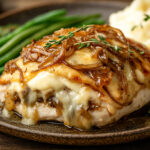 A photo of French Onion Chicken – Juicy chicken packed with caramelised onions & melty cheese.